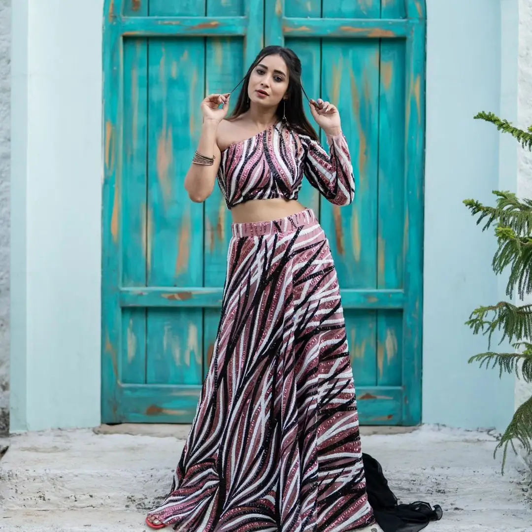 Maa TV Actress Bhanu Sri in Beautiful Maroon Lehenga Choli